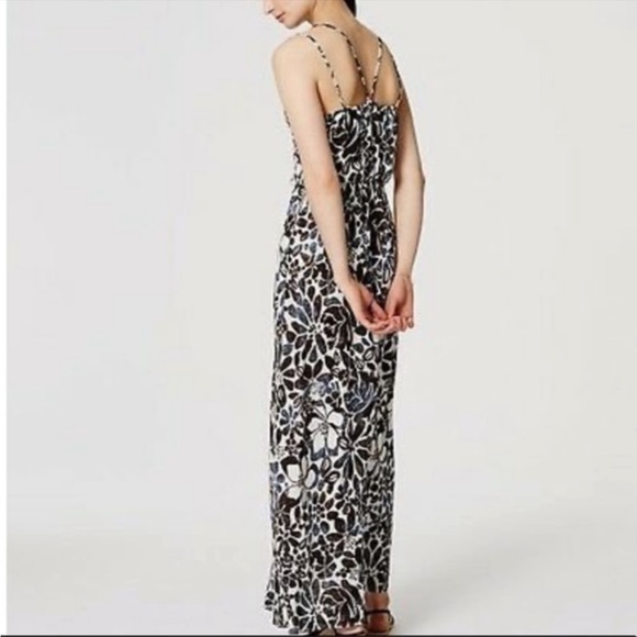 NWOT 💋 LOFT 💋 Brown & Navy Blue Floral Print Strappy Maxi Dress - XSP - Picture 4 of 9